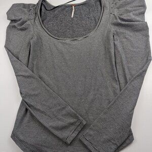 Free People Penelope Puff Shoulder Long Sleeve Striped Top, Sz S